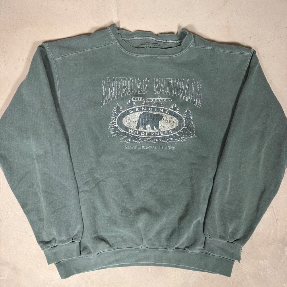 Authentic Pigment American Naturals Bear Sweatshirt XL Green Vintage Pigment Dye